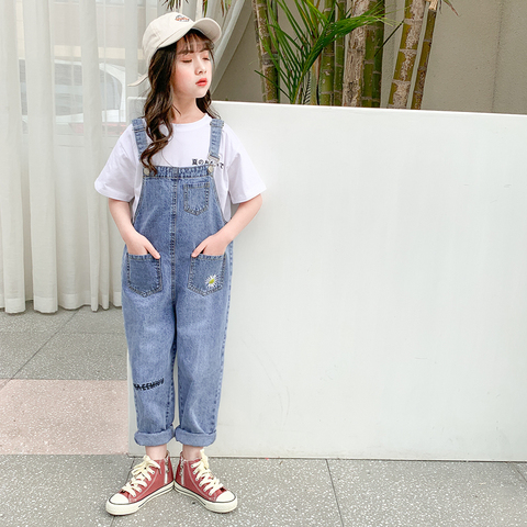 Enfants décontracté Denim salopette fille combinaison filles Jean combinaisons pour enfants vêtements tenues 6 8 10 12 14 salopette retour à l'école ► Photo 1/6