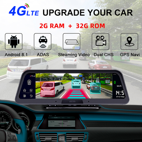 10 pouces IPS voiture DVR caméra GPS 4G Android 8.1 WIFI ADAS FHD 1080P Dash cam double lentille voiture enregistreur vidéo Vision nocturne vue à distance ► Photo 1/6