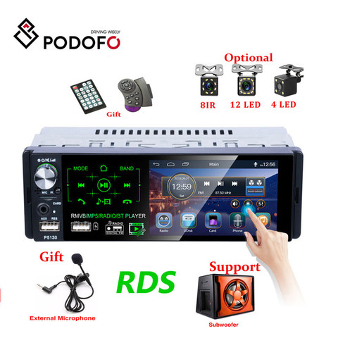 Podofo – autoradio avec écran tactile de 4.1 pouces, Bluetooth, RDS, 1 Din, lecteur multimédia MP5, stéréo, prend en charge les microphones, caisson de basses ► Photo 1/6