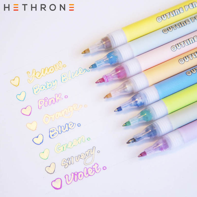Hethrone-marqueur coloré à paillettes pour contour, stylo Flash