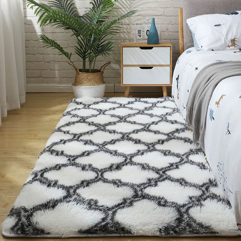 Moelleux fourrure cravate teinture tapis pour chambre décor modernas maison étage grand lavable à la main nordica salon doux blanc shaggy tapis ► Photo 1/6