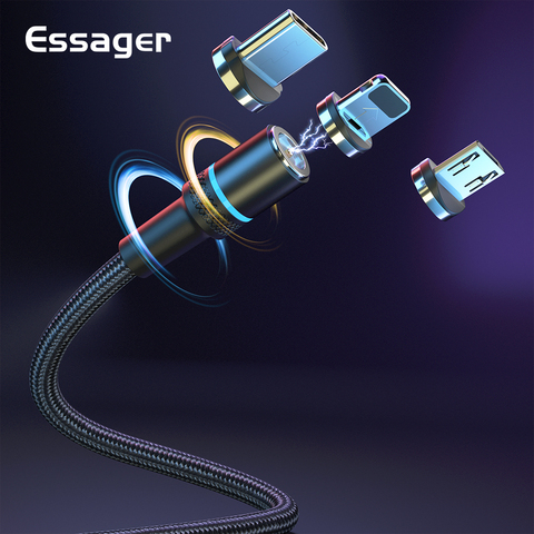 Essager chargeur magnétique Micro USB câble pour iPhone Samsung Android téléphone portable charge rapide fil cordon aimant câble USB type C ► Photo 1/6