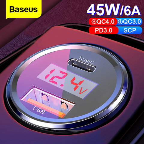 Baseus – chargeur de voiture LED 6A, Charge rapide 4.0 3.0 USB, PD, pour téléphone Xiaomi mi 9 Huawei P30 Pro QC4.0 QC3.0 ► Photo 1/6