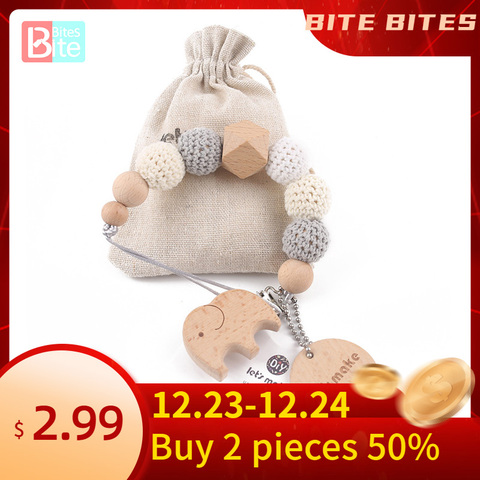 Attache-sucette en bois pour bébé | 1 pièce, attache-sucette éléphant chaîne, Crochet géométrique, sac de perles, anneau de dentition en bois, petite tige, Clips factice, attache-sucette de bébé ► Photo 1/6