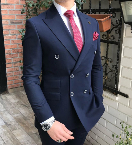 Une seule veste!! Blazer à Double boutonnage bleu marine pour homme, coupe régulière, revers solide, Tuxedos de bal formel, veste pour meilleur homme ► Photo 1/6