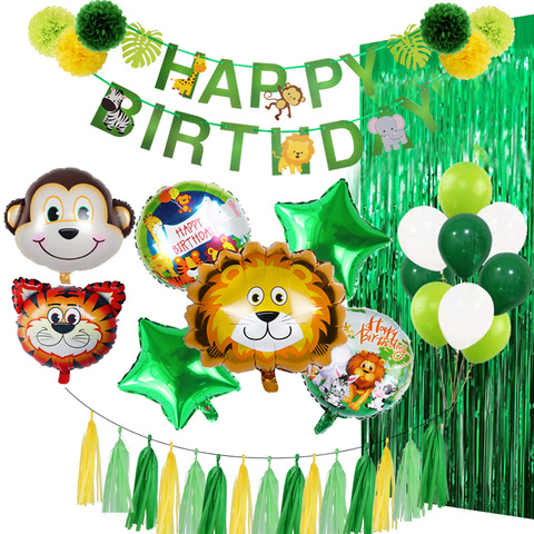 Décorations de fête d'anniversaire et de Safari dans la Jungle, de tigre, Lion, singe, ballons à l'hélium, cadeaux de réception prénatale pour garçon, décoration de gâteaux ► Photo 1/6