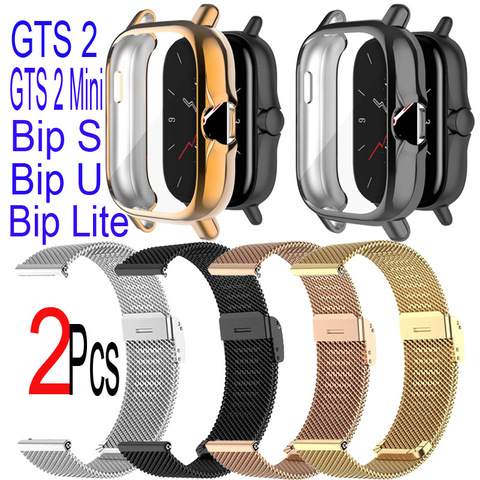 Bracelet de montre étui pour Xiaomi Amazfit GTS 2 Mini 2E Bip U S Lite Bracelet sangle écran étuis de protection Bracelet en métal milanais ► Photo 1/5