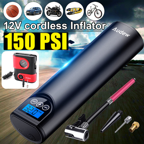 Pompe gonflable portative sans fil d'affichage à cristaux liquides de compresseur d'air d'usb d'audew 12V 150PSI pour des vélos de voiture pneus boules anneaux de natation ► Photo 1/6