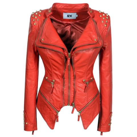 2022 femmes automne hiver épais Faux PU Faux cuir rivet vestes dame goujons moto manteaux Biker fermetures à glissière vêtements d'extérieur urbain ► Photo 1/6