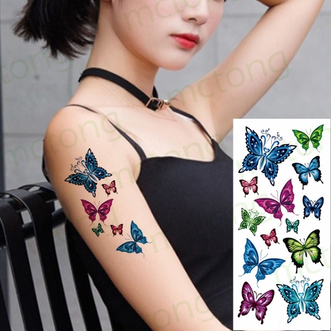 Autocollant de tatouage temporaire, autocollant de couleur noir et blanc, papillon, Flash, tatouage, bras, main, pied, pour filles, femmes, enfants ► Photo 1/6