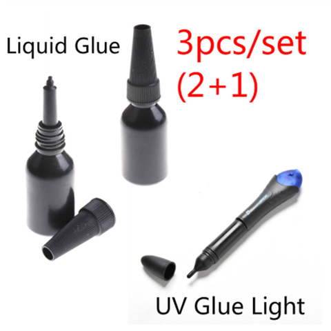 Colle liquide 3 pièces/ensemble industriel 5 secondes, avec 1 bouteille de recharge de lumière UV verre métal plastique adhésif LED écran tactile bois ► Photo 1/6