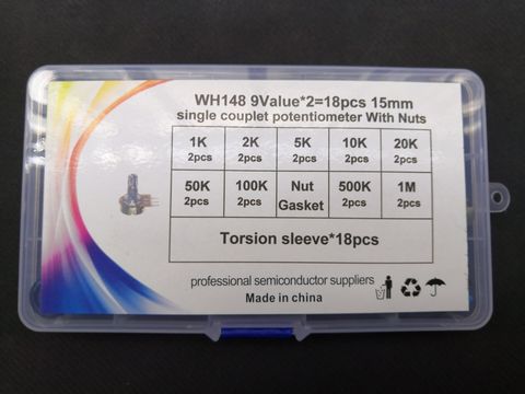 Potentiomètres rotatifs pour Volume d'amplificateur, kit de résistance réglable, 9 assortiment * 2 pièces = 18 pièces, WH148-B1K/2K/5K/10K/20K/50K/100K/500K/1M bouton ► Photo 1/2