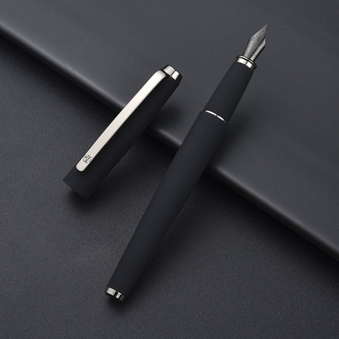 Hongdian – stylo plume en métal, 517D, noir mat, titane, pointe arrondie EF/F, argent, excellente écriture, cadeau pour le bureau ► Photo 1/4