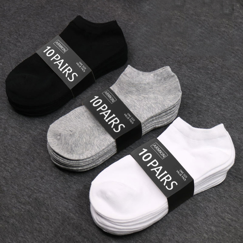 Chaussettes de sport respirantes pour femmes, couleur unie, 10 paires, chaussettes de bateau, confortables, en coton, taille 36-44, blanc et noir, décontracté ► Photo 1/6