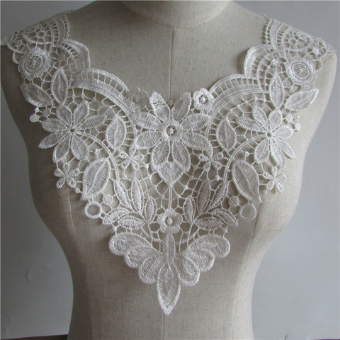 Col en dentelle blanche brodée de haute qualité, voile appliqué, col rond, broderie sur patchs, accessoires de couture, tissu en dentelle ► Photo 1/6