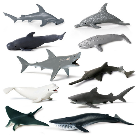 Ensemble de 4/6/12 pièces, Simulation baleine requin animaux marins jouets à collectionner, figurines d'animaux d'océan, jouets en ciment en plastique pour enfants ► Photo 1/6