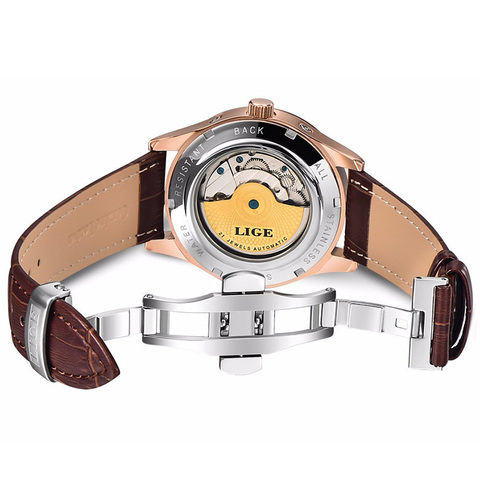 Relogio Masculin LIGE-montre en cuir pour hommes, nouvelle marque de luxe, automatique mécanique, étanche, horloge de la semaine + Boxo ► Photo 1/6