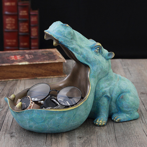 Figurine hippopotame 3D, Sculpture, boîte de rangement de bureau, accessoires de décoration de maison, décoration de Table de chambre, Art décoratif de fête ► Photo 1/6