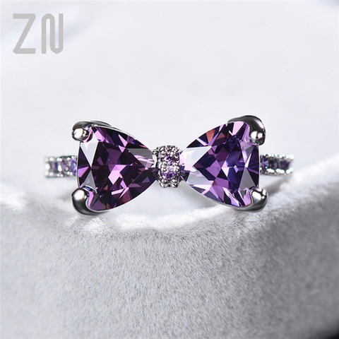 ZN-bagues de mariage en Zircon violet pour femmes, anneau de fiançailles en cristal de luxe, bijoux, cadeau de fête, à la mode ► Photo 1/5