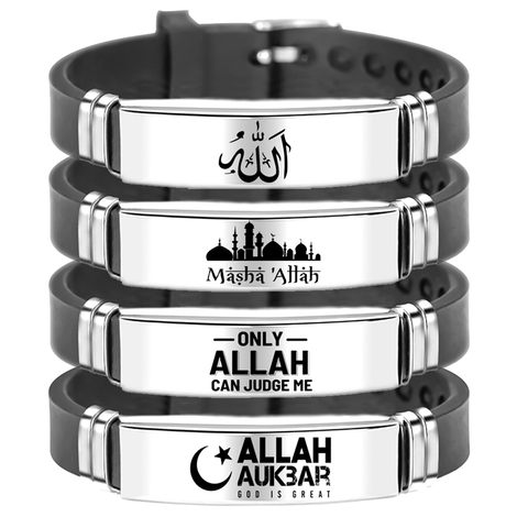 Musulman Islam Allah Bracelet Bracelet gravé arabe Shahada acier inoxydable Silicone Bracelets pour hommes femmes bijoux religieux ► Photo 1/6