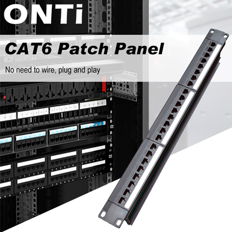 ONTi 19in 1U support 24 ports droit à travers CAT6 tableau de connexions RJ45 adaptateur de câble réseau Keystone Jack Ethernet cadre de Distribution ► Photo 1/5