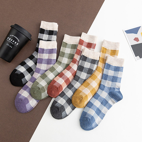 Classique 100% coton chaussettes Plaid Offre Spéciale femmes chaussettes femmes cheville chaussettes femme fille chaussettes cheville chaussettes femme ► Photo 1/6