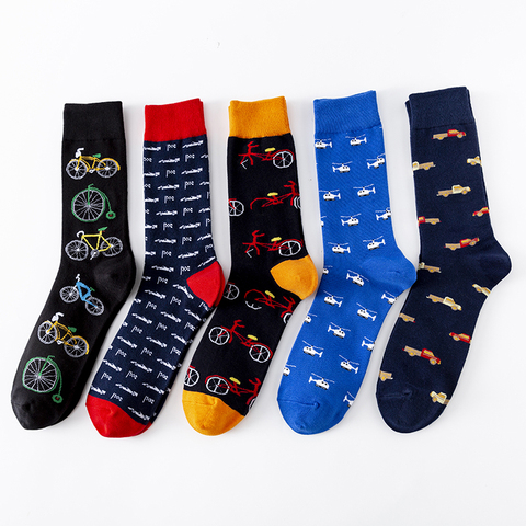 MODA MULAYA-chaussettes Happy pour hommes et femmes, vélo, moto hélicoptère, chaussettes respirantes, confortables et amusantes, en coton coloré ► Photo 1/6