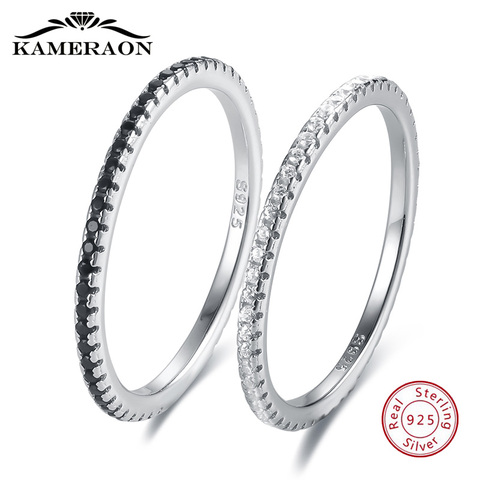 Bagues en argent Sterling 925 pour femmes, bijoux en Zircon brillant, noir et blanc, bagues jumelées, bandes solides, minimalisme fin, Monaco ► Photo 1/6