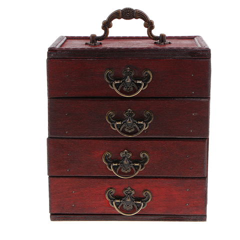 Boîte de rangement de bijoux Antique 4 couches, coffre au trésor, artisanat d'art en bois ► Photo 1/6