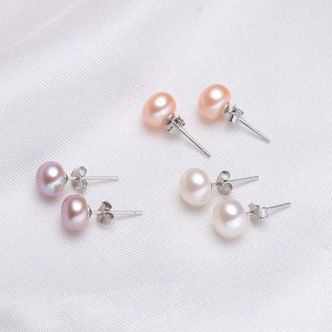 Boucles d'oreilles à clous avec perles authentiques, à la mode, perles d'eau douce naturelle, bijoux, cadeaux pour femmes, accessoires de fête de mariage, 100% ► Photo 1/6