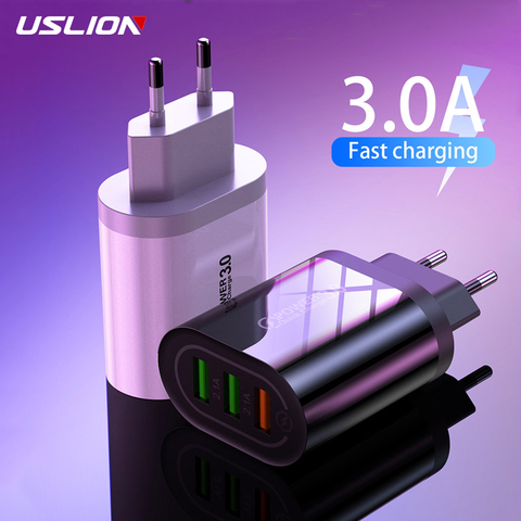 USLION 3 ports Charge rapide QC 3.0 USB universel chargeur de téléphone portable ue mur adaptateur de Charge rapide pour Xiaomi Honor chargeur ► Photo 1/6