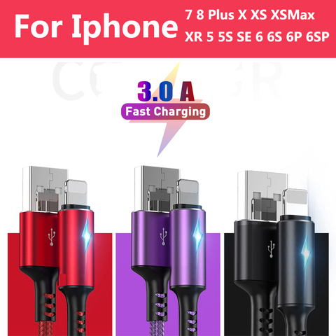 0.25m 1.2m Câble Chargeur USB câble de Données Pour iPhone 7 8 Plus 6 5 S 6S 10 11 Pro X XR XS Max iPad Charge Rapide je Téléphone Fil ► Photo 1/6