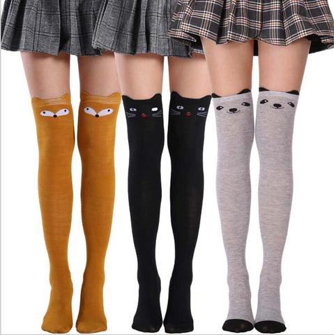 Chaussettes longues en coton avec patte de chat pour femmes, chaussettes longues et Sexy avec motifs de dessin animé pour filles ► Photo 1/4