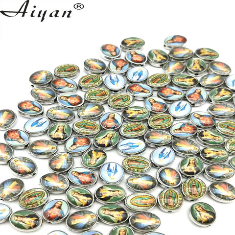 Perles ovales religieuses en alliage d'huile à deux faces, 100 pièces, en forme de goutte d'eau, jésus, marie, fatma, Lourdes, Saint, à trous droits multiples, à faire soi bricolage ► Photo 1/6