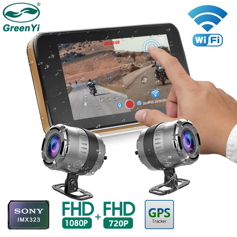 GreenYi corps complet étanche moto DVR tableau de bord caméra WiFi 1080P FHD vue arrière avant moto caméra GPS enregistreur boîte ► Photo 1/6