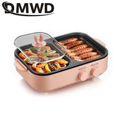 DMWD – Grill électrique multifonctions, plaques de cuisson pour Barbecue sans fumée, casserole chaude, Steak, BBQ coréen, antiadhésif, Machine à viande grillée ► Photo 1/6