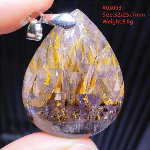 Cacoxénite naturelle Auralite 23 collier pendentif pierre précieuse du Canada or rutilé cristal Rectangle goutte d'eau bijoux AAAAA ► Photo 1/6