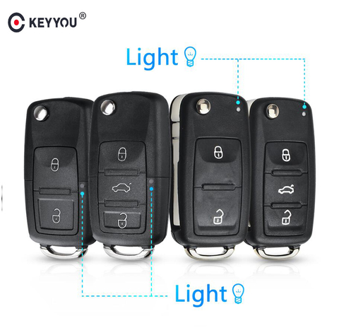 KEYYOU-coque de clé télécommande pliable à 2/3 boutons, pour voiture Volkswagen VW Polo Passat B5 Tiguan Golf Seat Skoda ► Photo 1/6