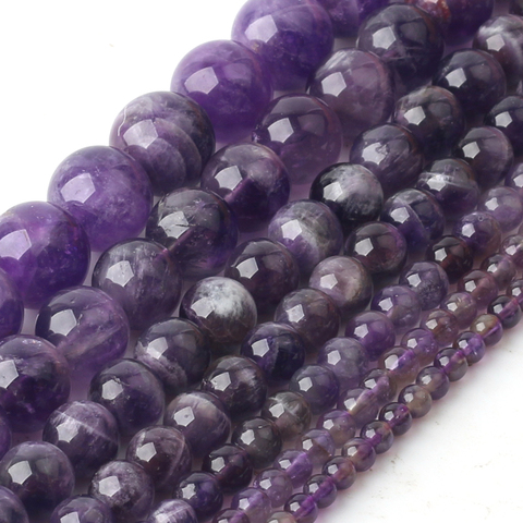 Perles en pierre d'améthystes naturelles rondes AAA + pour la fabrication de bijoux Bracelet à bricoler soi-même collier cheville 4/6/8/10/12mm brin 15'' ► Photo 1/4