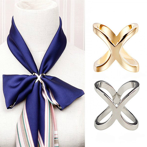 Mode Simple croix écharpe Clip X forme broches en métal pour les femmes arc foulards boucle support châles bijoux accessoires ► Photo 1/4