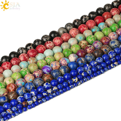 CSJA-perles rondes pour femmes, 4, 6, 8, 10mm empereur, pour la fabrication de bijoux, Bracelet à bricoler soi-même colliers, brin, perles espacées, 15 