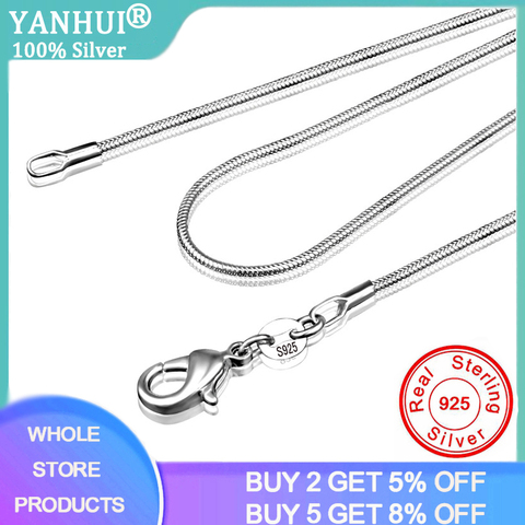 Longue chaîne pour le cou pour femme, collier 16 — 28 pouces (40-80 cm), 100 authentique en argent uni Sterling 925, chaînette épaisseur 1 mm, style serpent, CN001 ► Photo 1/6