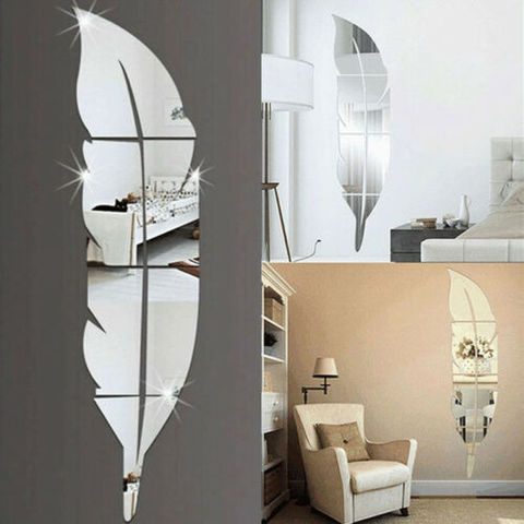 Autocollants muraux miroir en plumes 3D, nouvelle mode, pour Hall, chambre à coucher, cuisine, salle de bain, à utiliser pour la décoration de la maison, DIY bricolage ► Photo 1/6