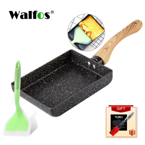 Walfos poêle Tamagoyaki Omelette noir poêle antiadhésive poêle à frire oeuf poêle crêpe cuisine Pot uniquement utiliser pour cuisinière à gaz ► Photo 1/6