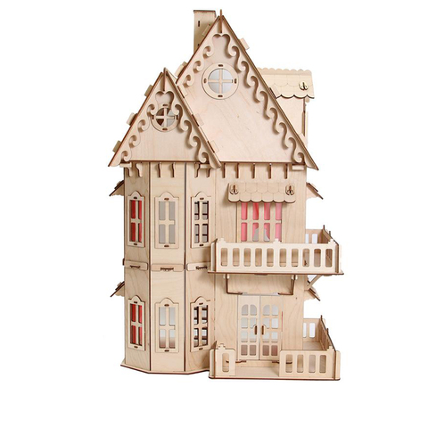 Maison de poupée en contreplaqué, maison miniature en bois pour enfants, cadeau écologique pour filles ► Photo 1/6