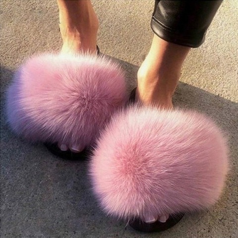 2022 femmes fourrure pantoufles dames chaussures mignon en peluche renard cheveux moelleux sandales femmes fourrure pantoufles hiver chaud pantoufles femmes chaude ► Photo 1/6