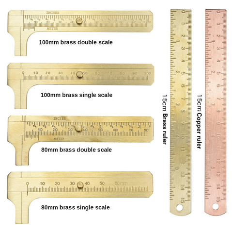 Handnote rétro règle en laiton de haute qualité Mini étrier en laiton pur cuivre Vernier double échelle règle de mesure Portable rétro ► Photo 1/4