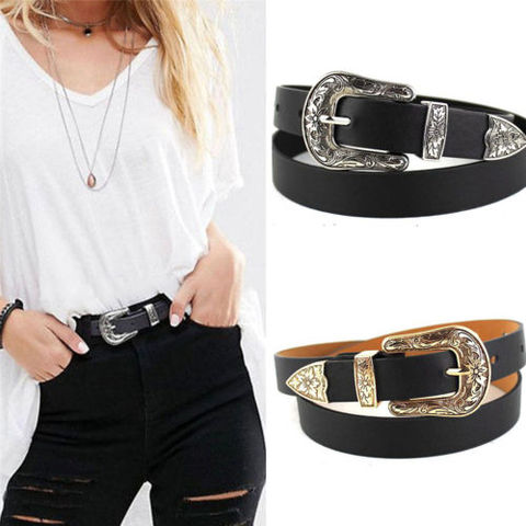 Vintage réglable Boho Western ceinture femmes noir marron cuir ceinture femme Cowboy taille haute ceinture ► Photo 1/5