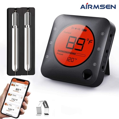 AIRMSEN – thermomètre sans fil à rétroéclairage, avec sonde, Bluetooth, télécommande numérique, pour la cuisson des aliments, de la viande, du barbecue, du gril, du four ► Photo 1/6