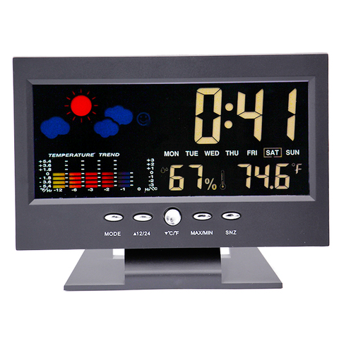 Multi-fonctionnel Station météo horloge numérique intérieur thermomètre hygromètre calendrier Phase coloré LCD affichage 15% off ► Photo 1/6